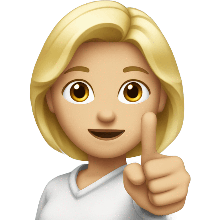 blond girl pointing finger in the right corner of the picture emoji