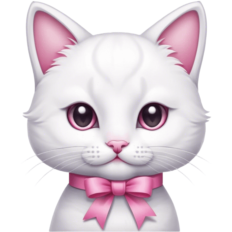 white kitty pink ribbon  emoji