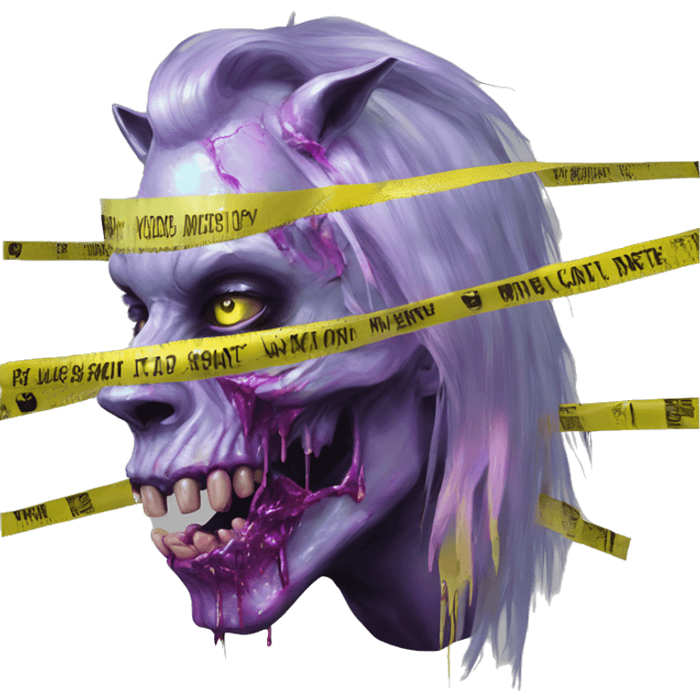 .Zombie_ Vaporwave black holographic oilslick zombie unicorn yellow caution tape emoji