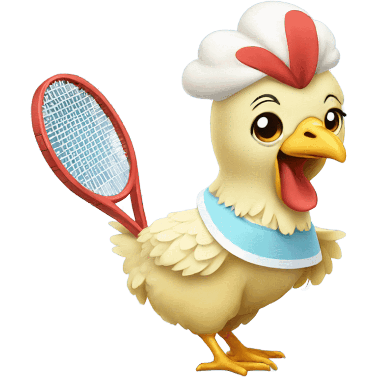 Sweet baby girl chicken playing tennis emoji