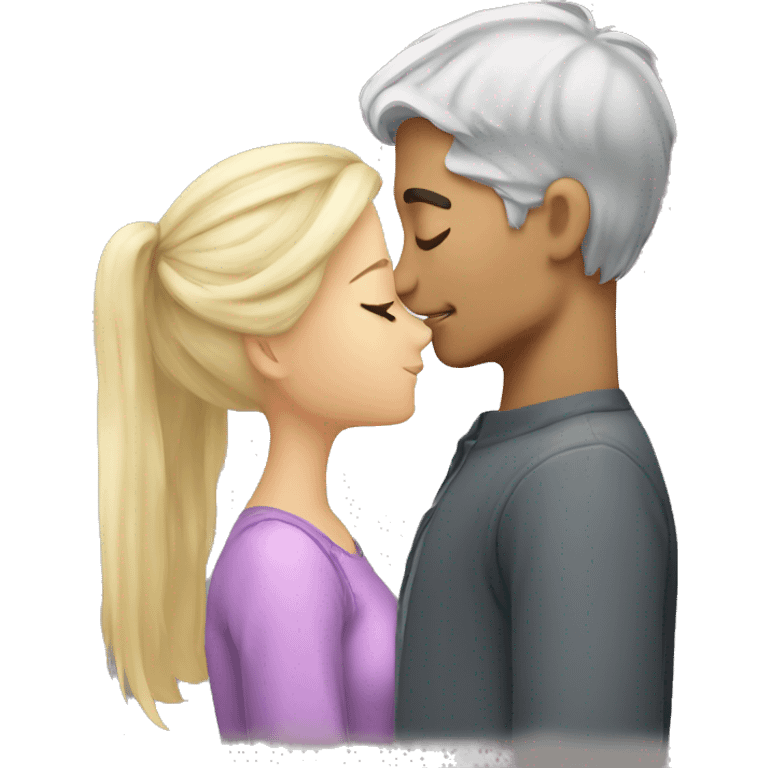 Blonde girl and grey hair boy kissing  emoji