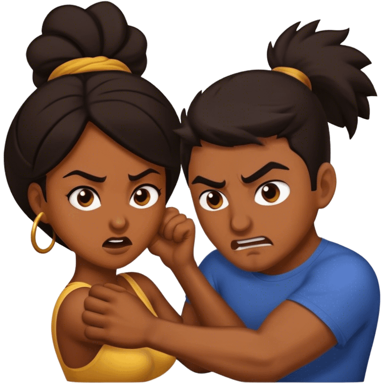 Brown skin woman  man with dark hair tussling emoji