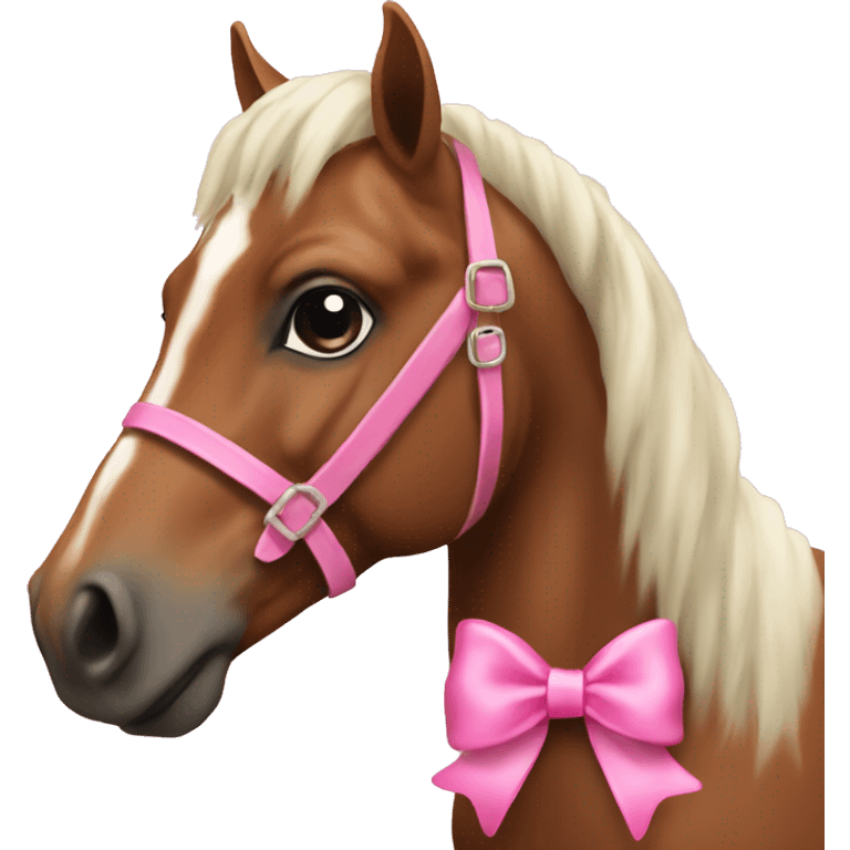 Bay horse with a pink bow emoji