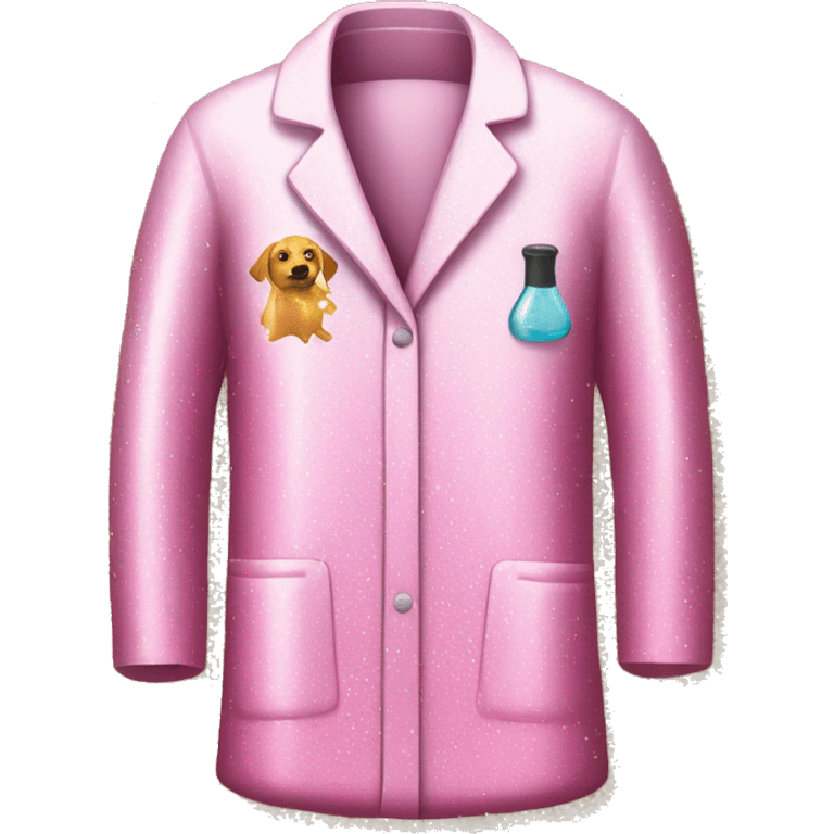 Pink lab coat covered in glitter emoji