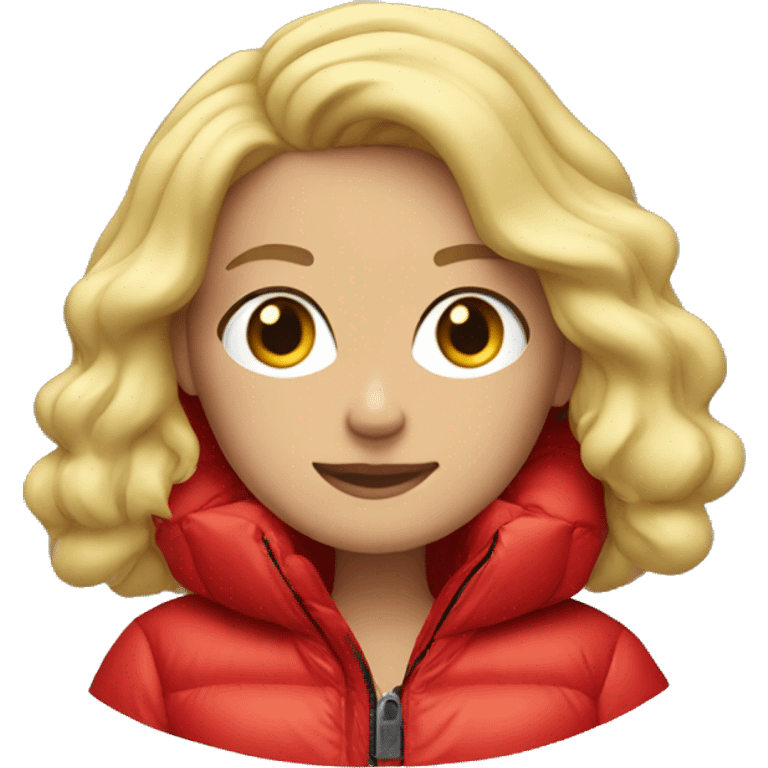 Blonde girl in oversized red puffer jacket emoji