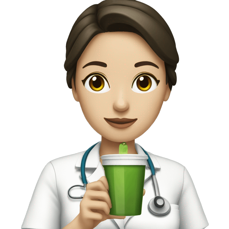 Brunette nurse drinking matcha emoji