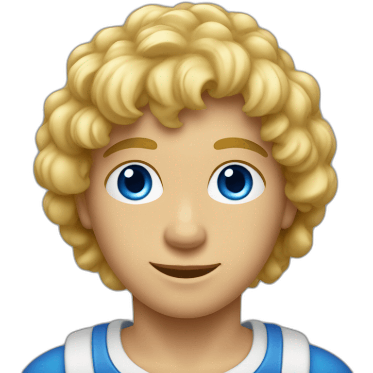 Garçon cheveux bouclée blond avec des yeux bleu emoji