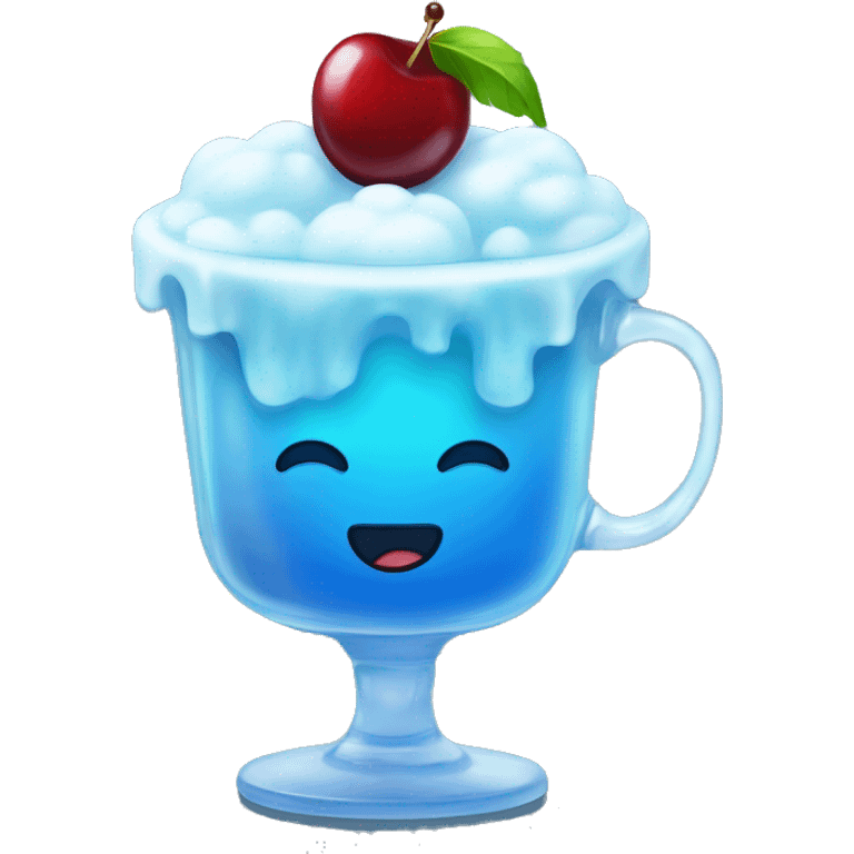 Blue sky jelly with a cherry on top and clouds in a class cup emoji