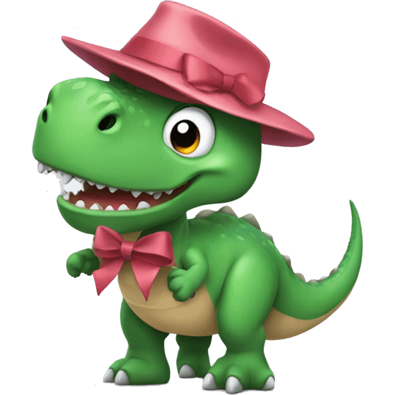 A dinosaur with a bow emoji