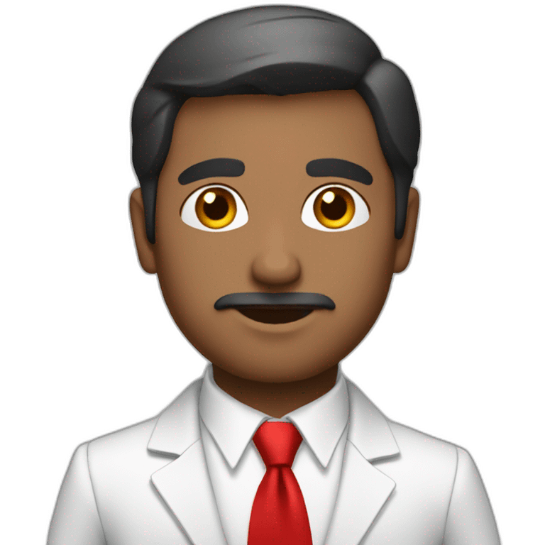 Generate an Indian man with white suite and red tie with black bag emoji