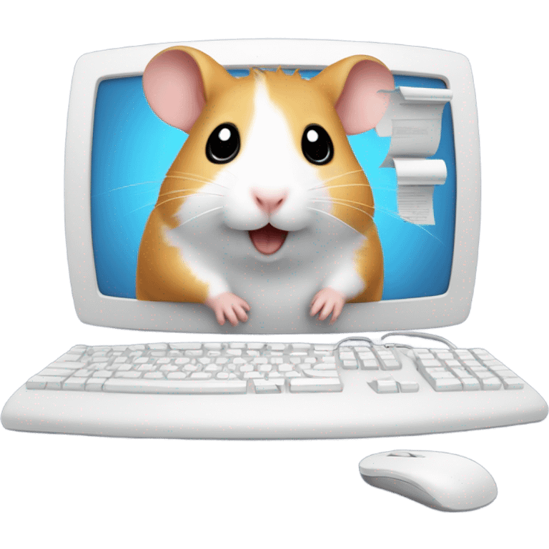 a computer screen showing files with a cute hamster standing by emoji