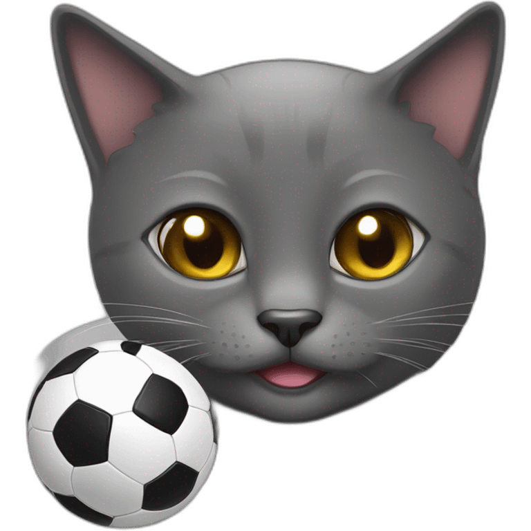 Dark Grey British short hair cat playing soccer emoji