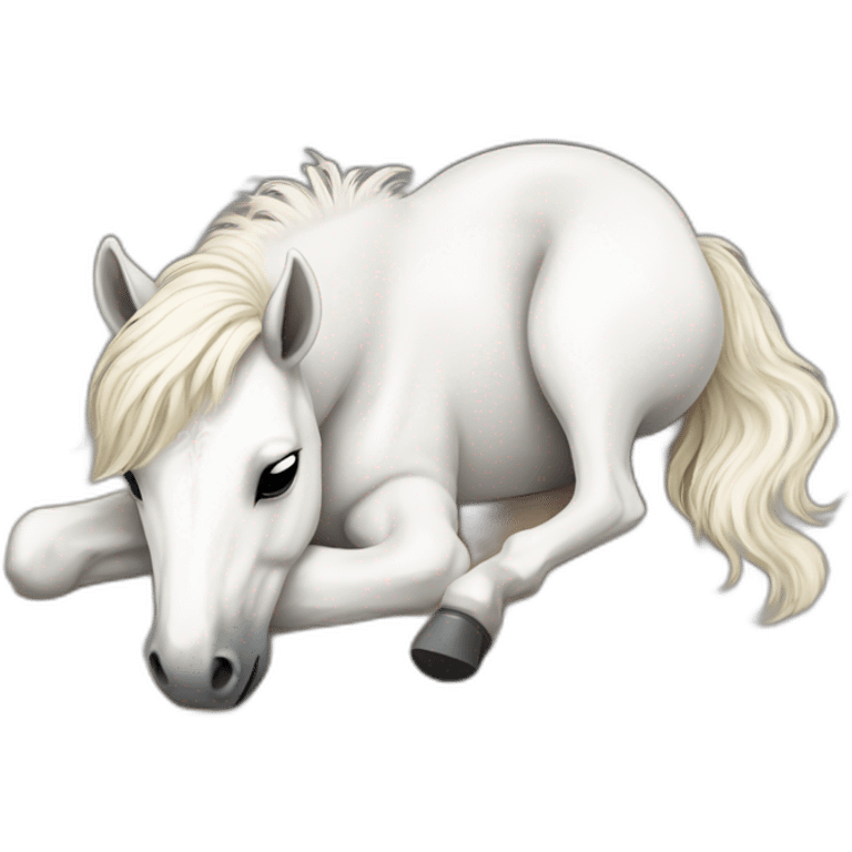 white pony sleeping lying on the ground emoji