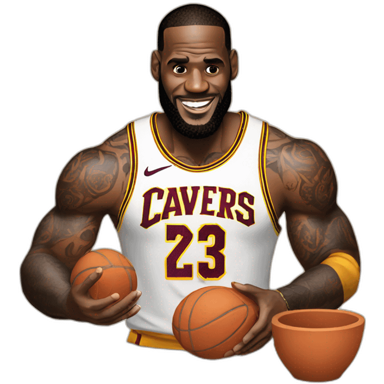 Lebron james holding making pottery  emoji