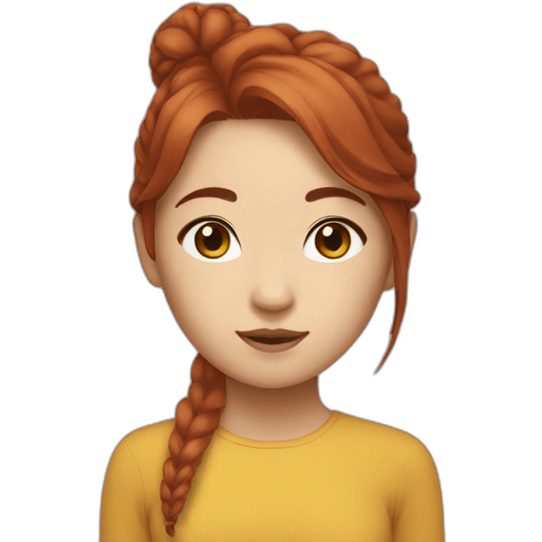 Asian girl auburn hair  with a lion  emoji