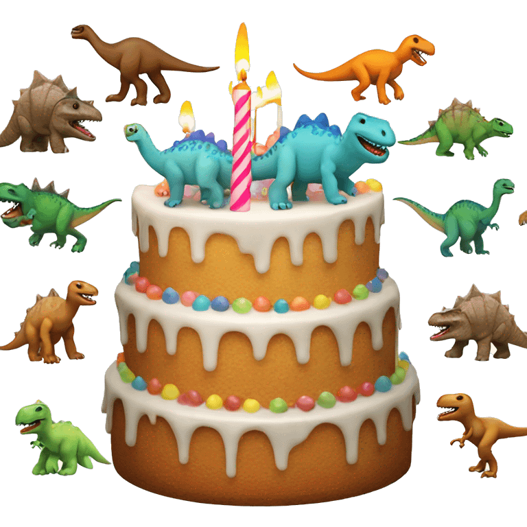 A birthday cake but with dinosaurs instead of candles emoji