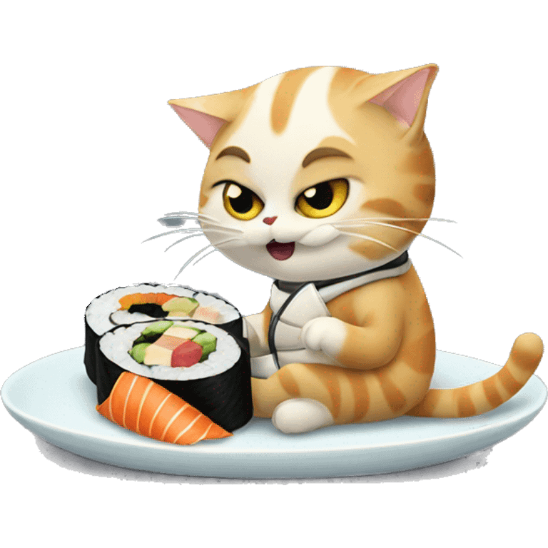 Cat eating sushi on moon emoji