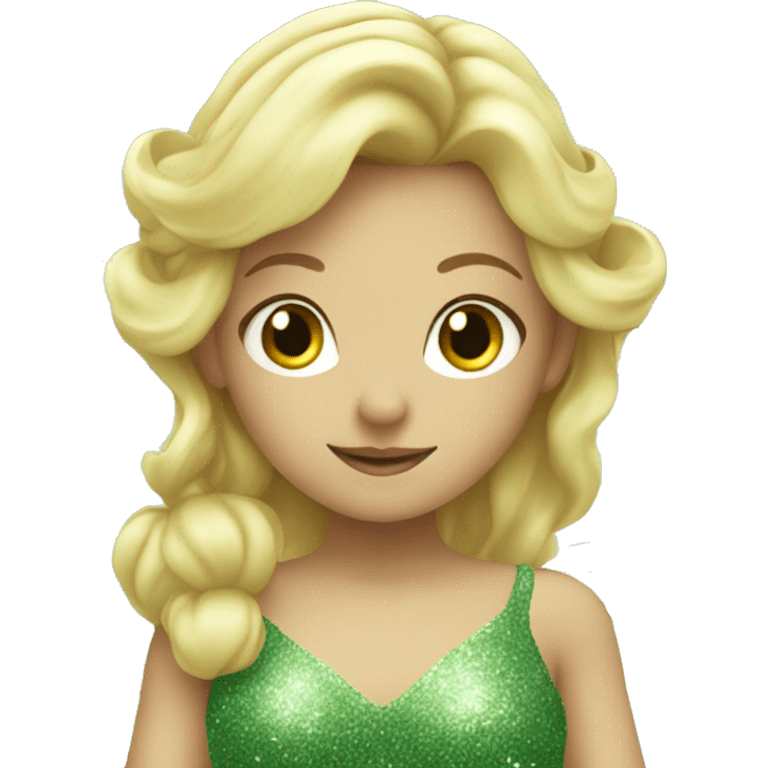 blonde fairy with sage green glittery dress emoji