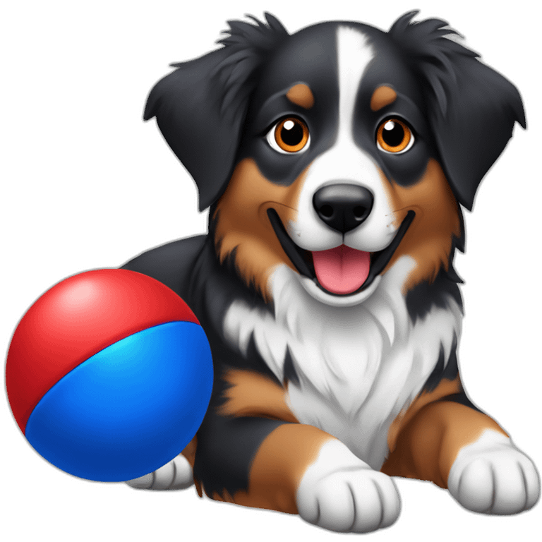 australian shepard holding red and blue ball emoji