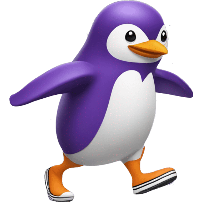 Purple penguin wearing running shoes emoji