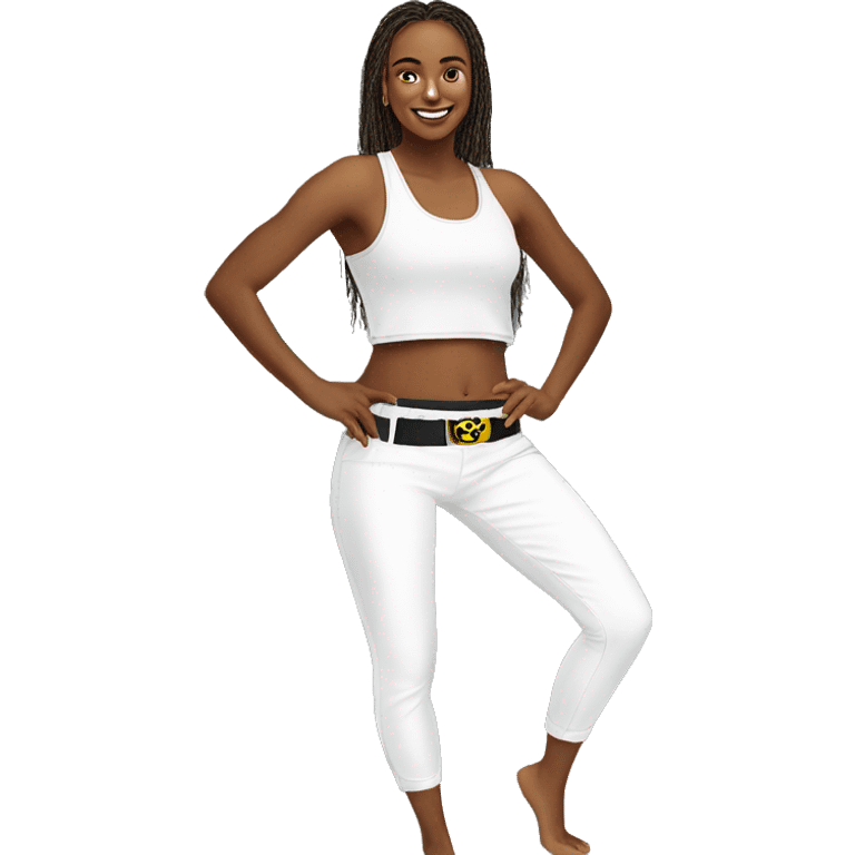 capoeira girl tank top belt white pants emoji