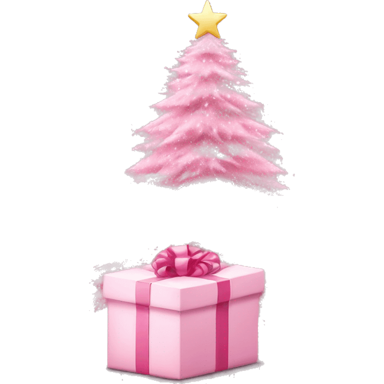 Pastel pink Christmas tree with pink gift emoji