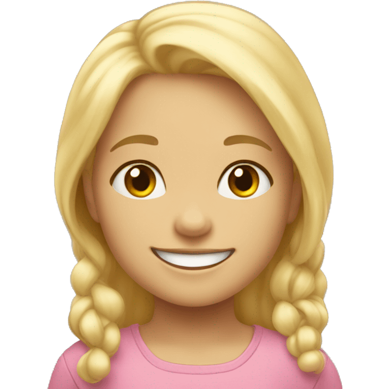 a little girl with blonde hair is smiling emoji