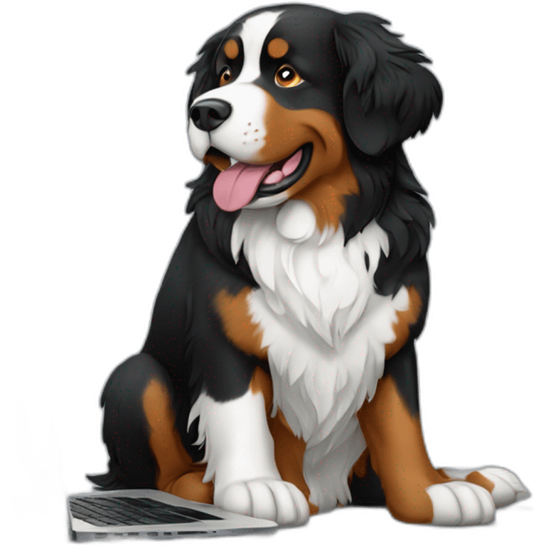 Bernese mountain dog writing a laptop emoji