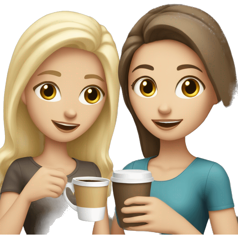 brunette white girl and blonde white girl having coffee  emoji