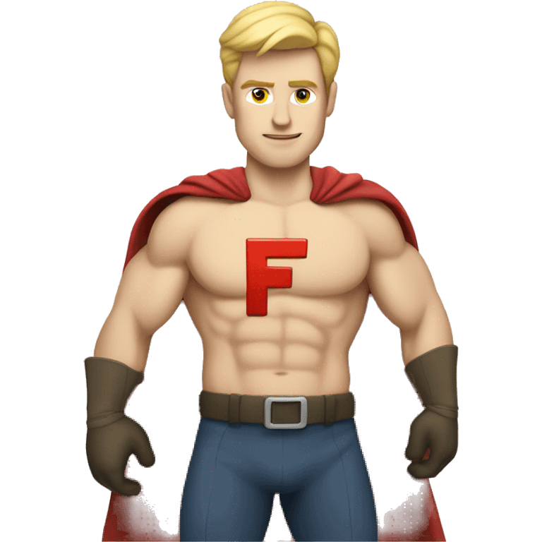 Caucasian Super hero with F on chest  emoji