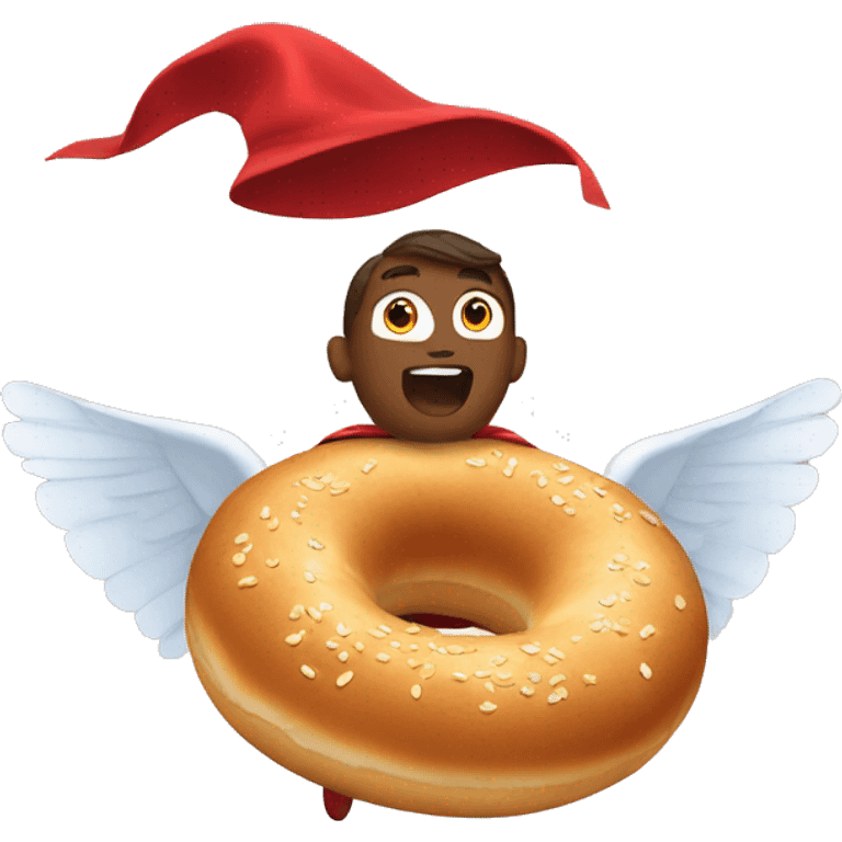 flying bagel wearing a red cape emoji