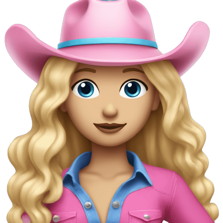 Blonde hair blue eyes girl with pink cowboy hat  emoji