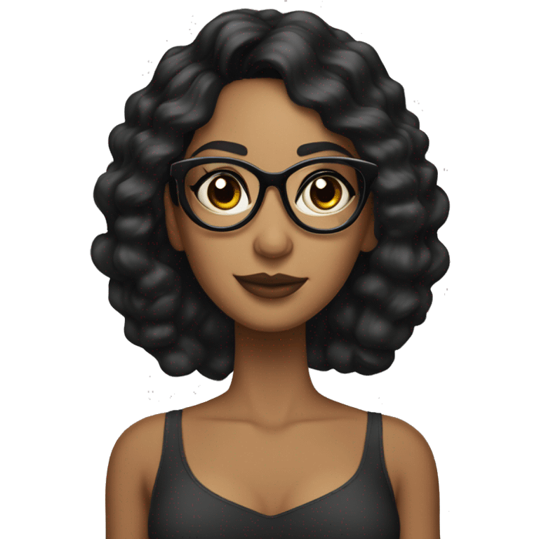 Mujer morena cabello negro con lentes y maquillaje emoji