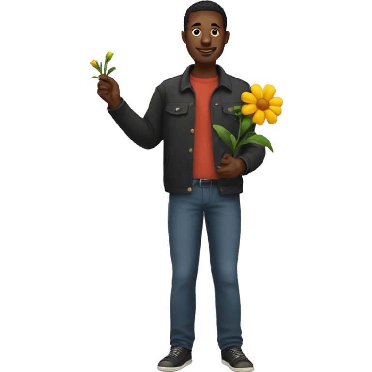 black man with a flower in his hand emoji