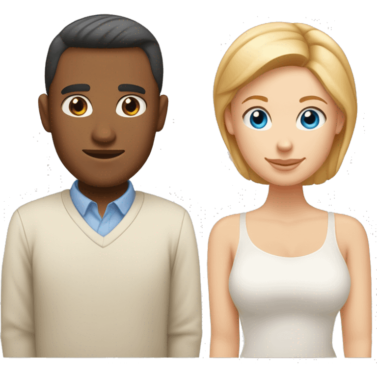 Tan caucasian man with blue eyes and a low bun (brown hair) with strawberry blond German/Chilean woman with light skin and freckles. emoji