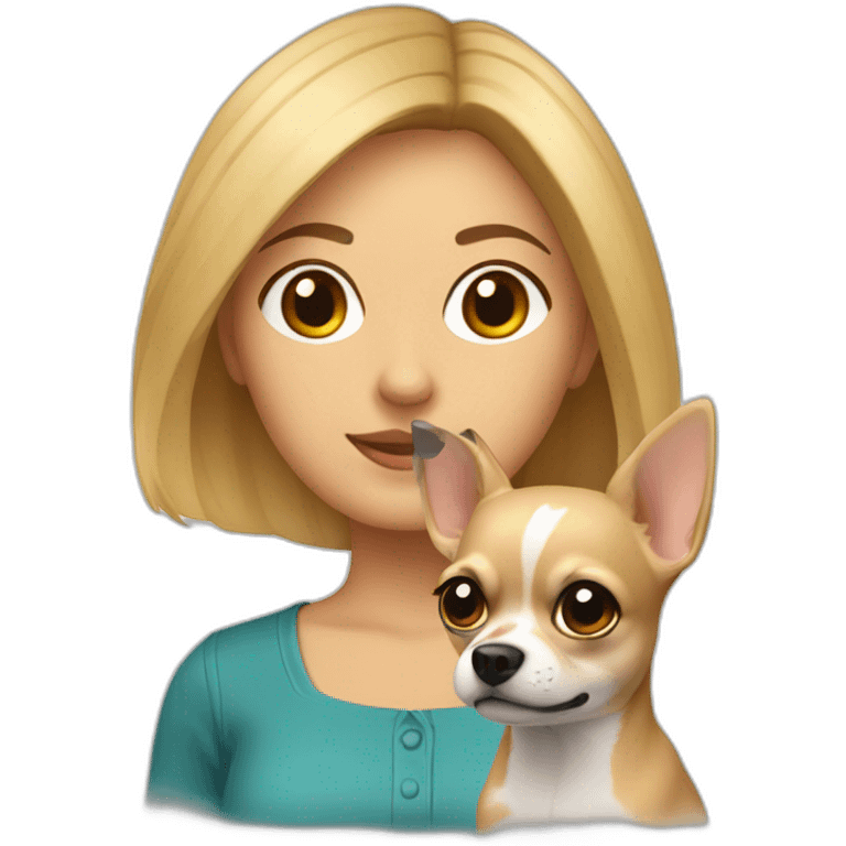 mujer con pelo super corto rubio y su perro Chihuahua emoji