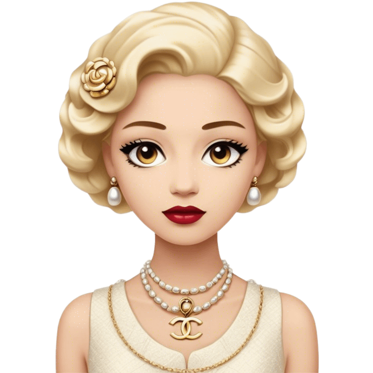 Cinematic Realistic Chanel Pop Culture Emoji, depicted with timeless elegance and iconic style rendered with luxurious textures and dynamic, sophisticated lighting. emoji