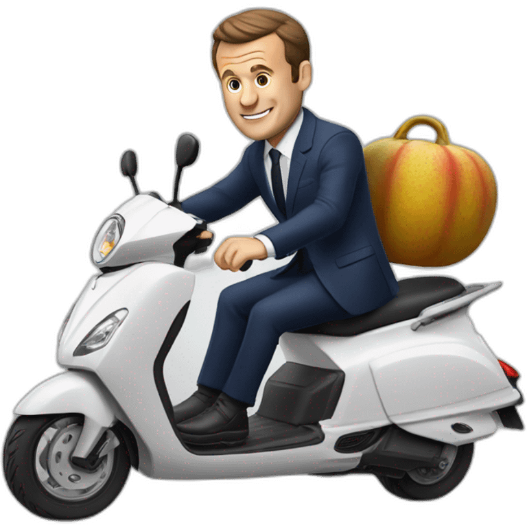 Macron en train de cabrer sur un scooter emoji