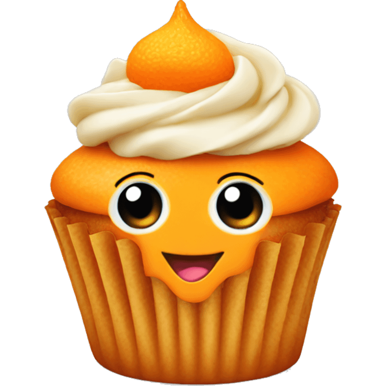 Orange cupcake with a happy face emoji