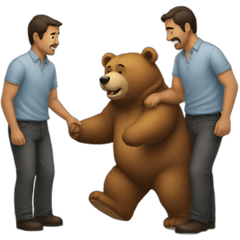 Dos hombres abrazando a un oso emoji