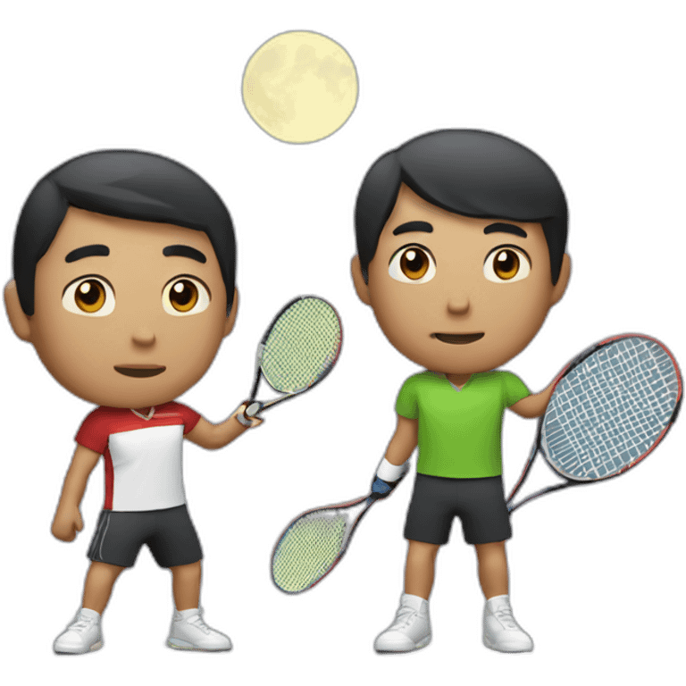 Asian man and Mexican man playing tennis under the moonlight emoji