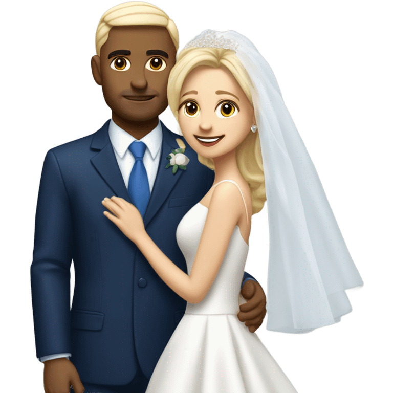 Puerto rican beard short hair with blue hat and navy blue suit getting Married with blond long hair girl with white  wedding dress  emoji