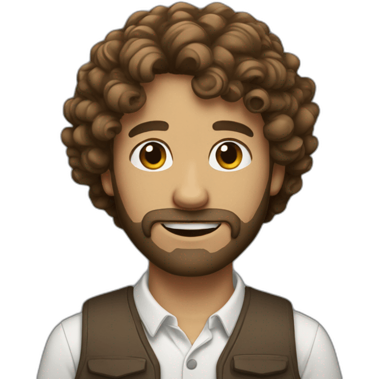 white IT guy long brown curly hair small beard emoji