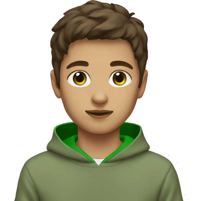 Boy brown eyes brown hair with a green nike hoodie emoji