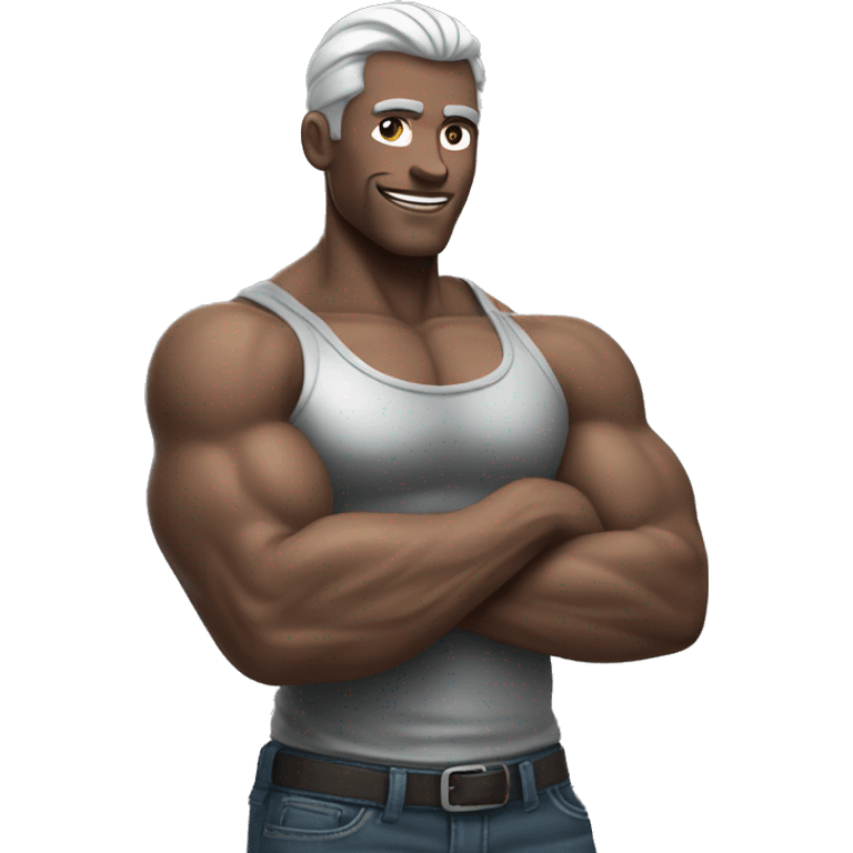 muscular silver skin man flex pose emoji