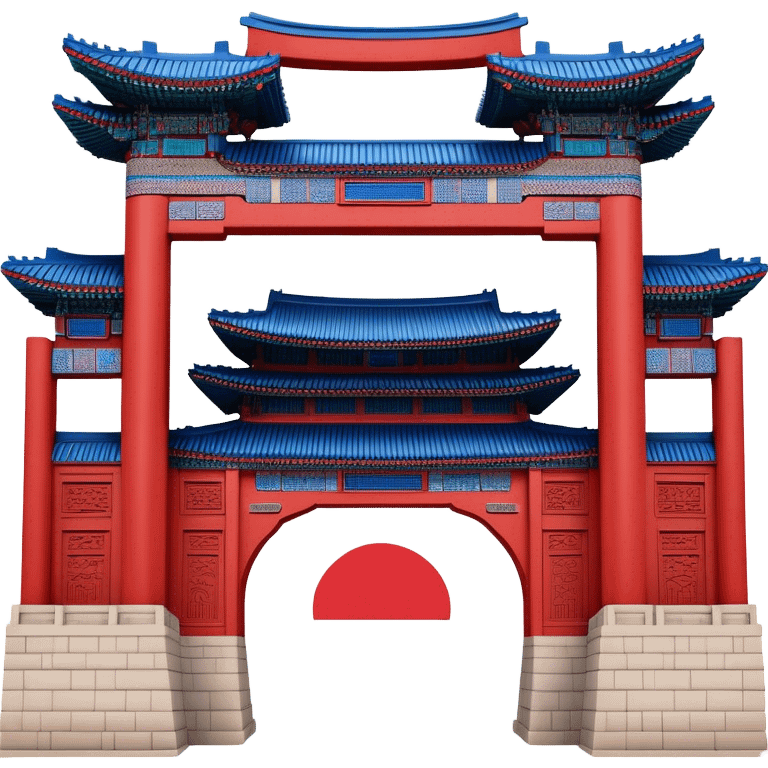 ​Cinematic Realistic Gwanghwamun Gate, depicted as a majestic historic gateway with traditional Korean architectural details, vibrant red and blue accents, and intricate carvings, set against a backdrop of modern Seoul under dynamic, natural lighting that highlights its timeless grandeur, emoji