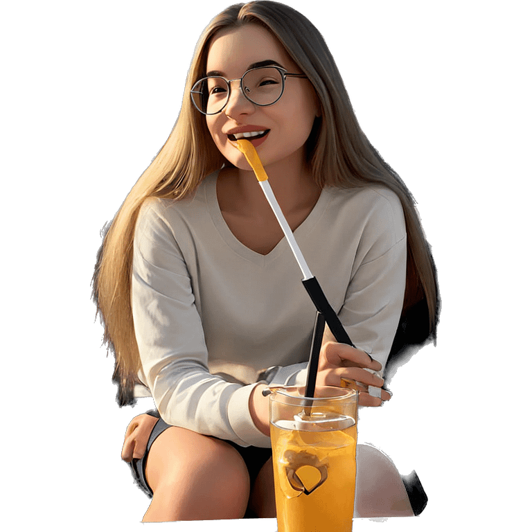 girl with glasses sipping drink emoji