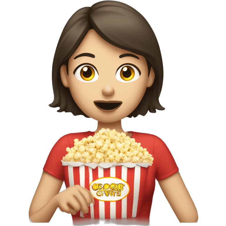 White brunette woman putting popcorn in her mouth emoji