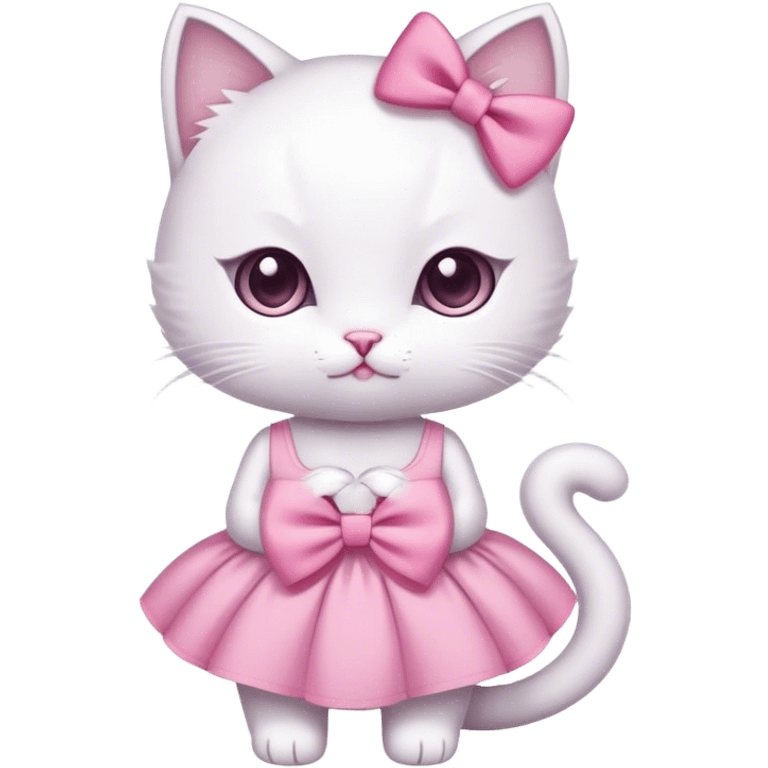 White kitty with a pink bow and a pink dress emoji