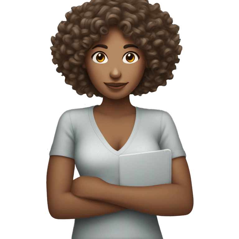 Curly hair woman holding iPhone  emoji